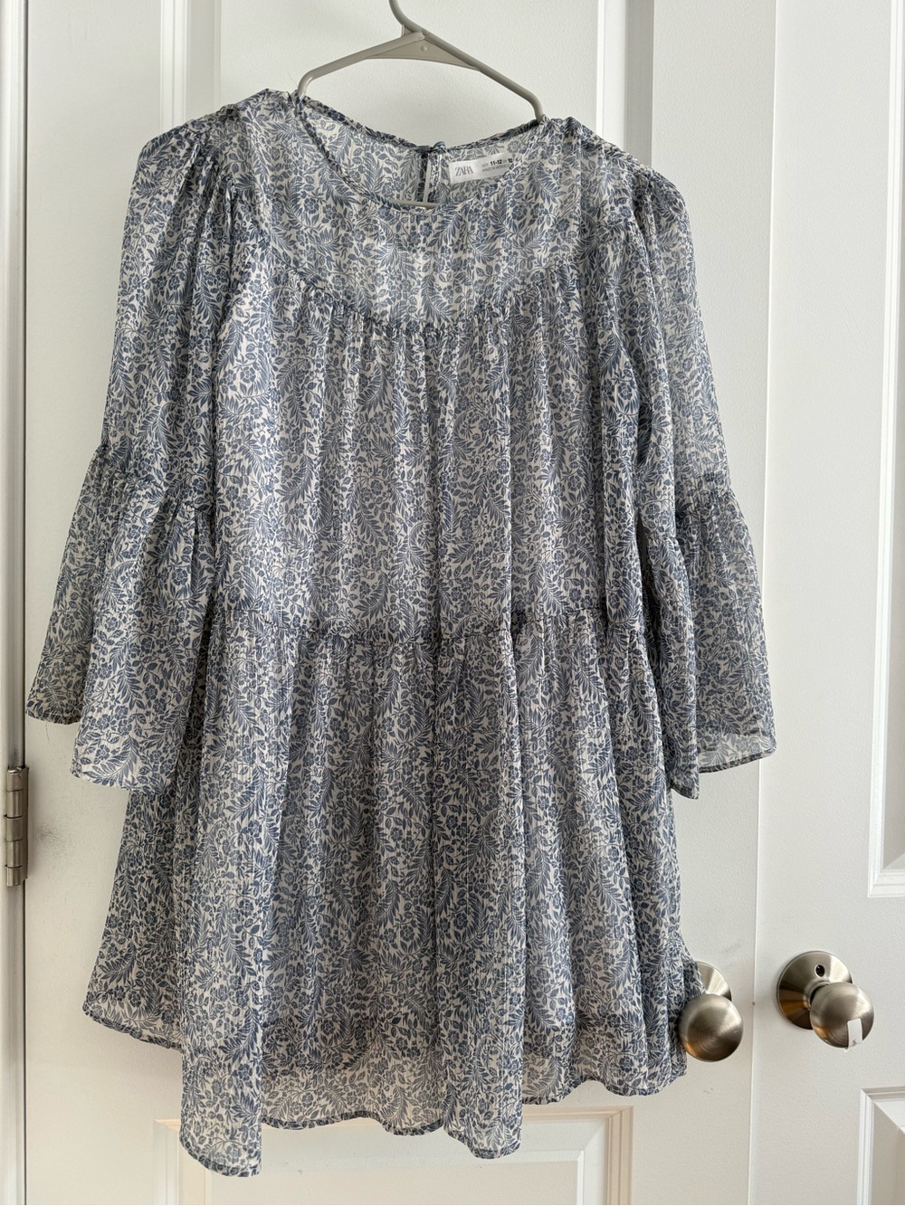 Zara Blue and White Floral Tiered Dress